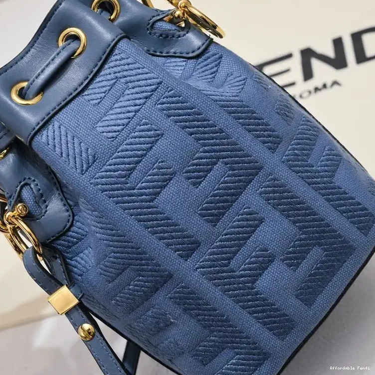 Cheap Affordable Canvas Motif Blue Fendi Woven Bag Mon Handle In Bucket FF with Mini Tresor 0420